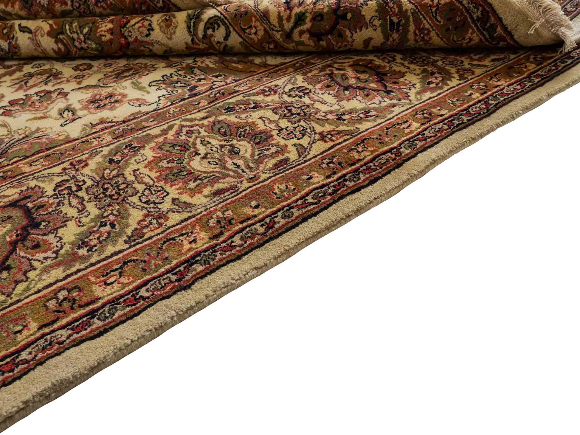 Feiner, handgeknüpfter Indo Täbriz Orientteppich aus Wolle von Khademi. Größe: 301 x 245 cm. Farbe: Cremeweiß, beige. Verkauf durch JUPITER Intl.