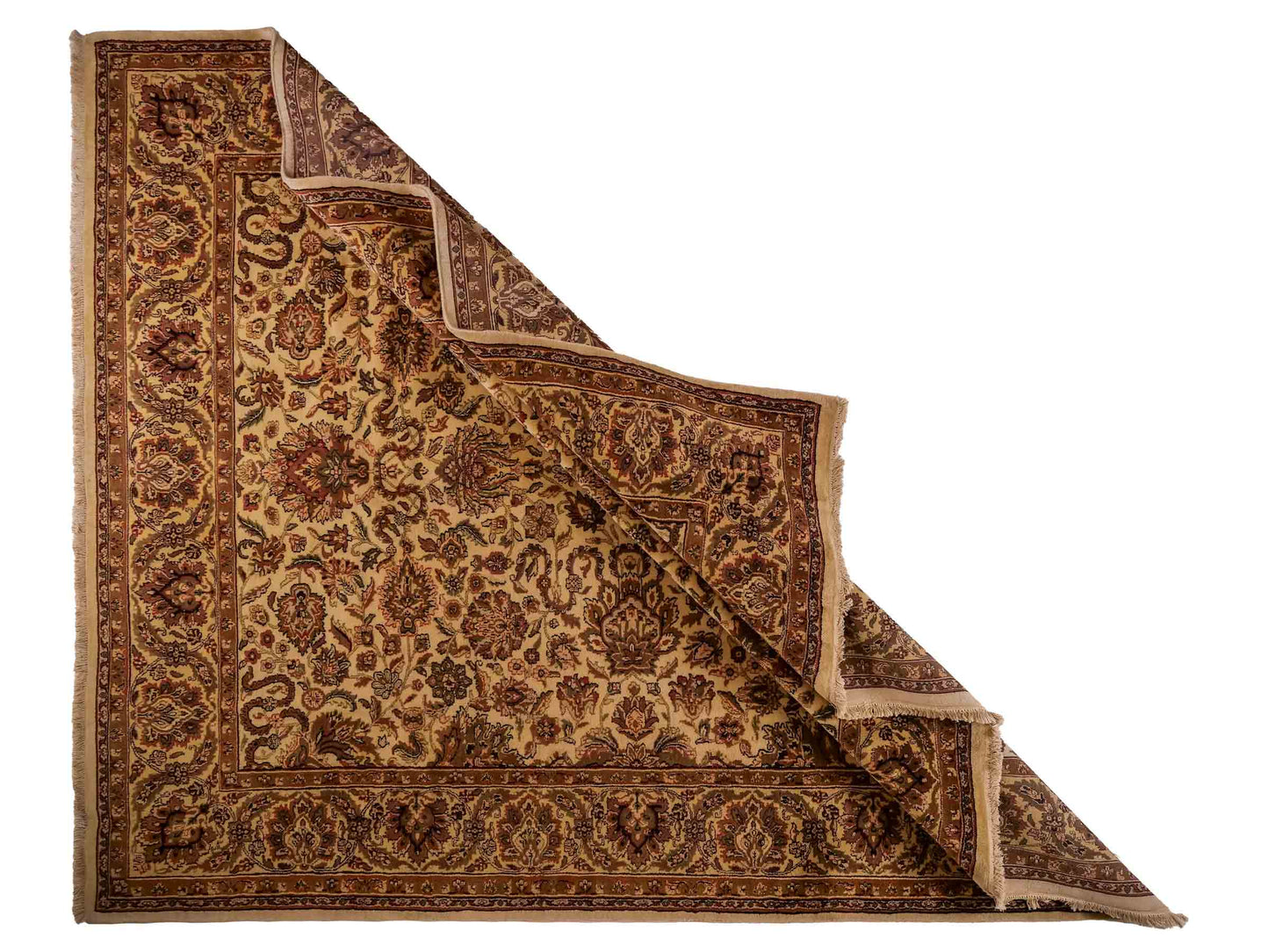 Feiner, handgeknüpfter Indo Täbriz Orientteppich aus Wolle von Khademi. Größe: 301 x 245 cm. Farbe: Cremeweiß, beige. Verkauf durch JUPITER Intl.