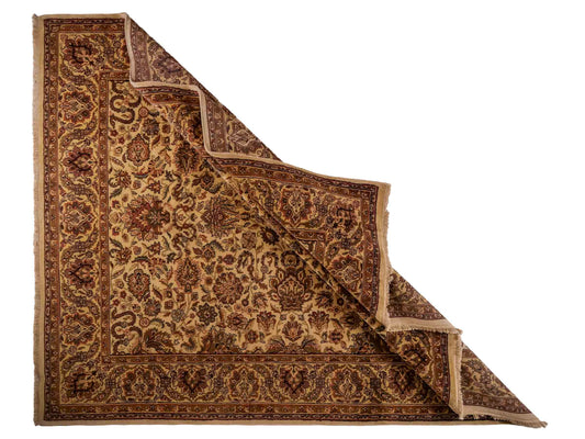 Feiner, handgeknüpfter Indo Täbriz Orientteppich aus Wolle von Khademi. Größe: 301 x 245 cm. Farbe: Cremeweiß, beige. Verkauf durch JUPITER Intl.