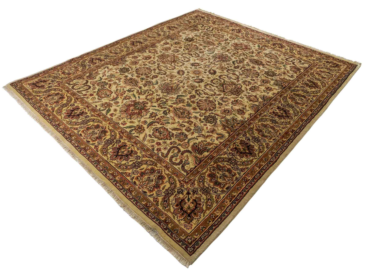 Feiner, handgeknüpfter Indo Täbriz Orientteppich aus Wolle von Khademi. Größe: 301 x 245 cm. Farbe: Cremeweiß, beige. Verkauf durch JUPITER Intl.
