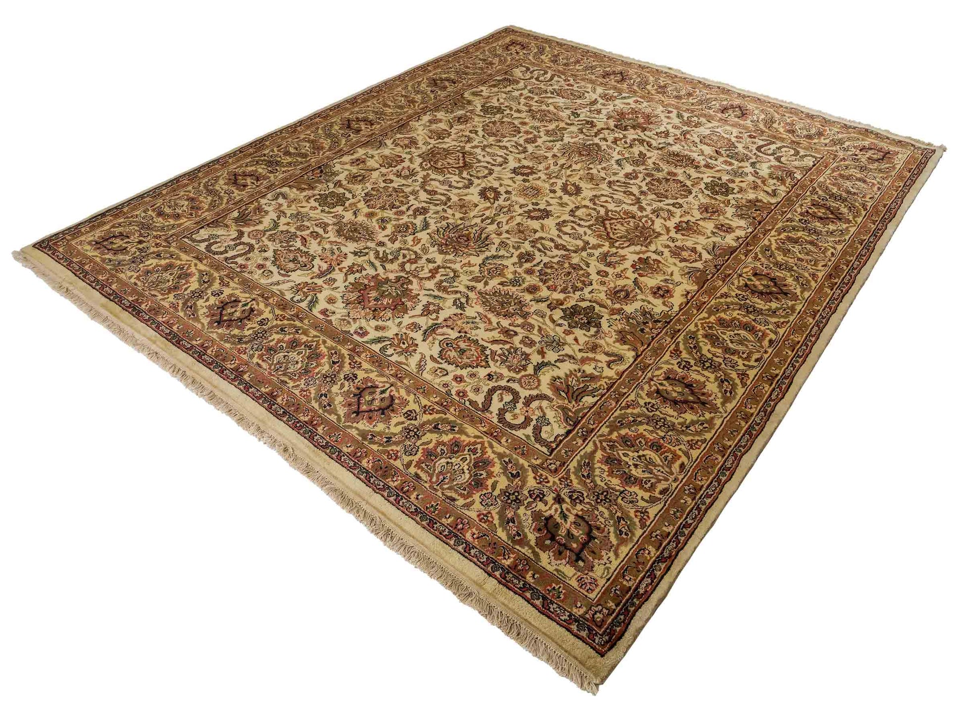 Feiner, handgeknüpfter Indo Täbriz Orientteppich aus Wolle von Khademi. Größe: 301 x 245 cm. Farbe: Cremeweiß, beige. Verkauf durch JUPITER Intl.
