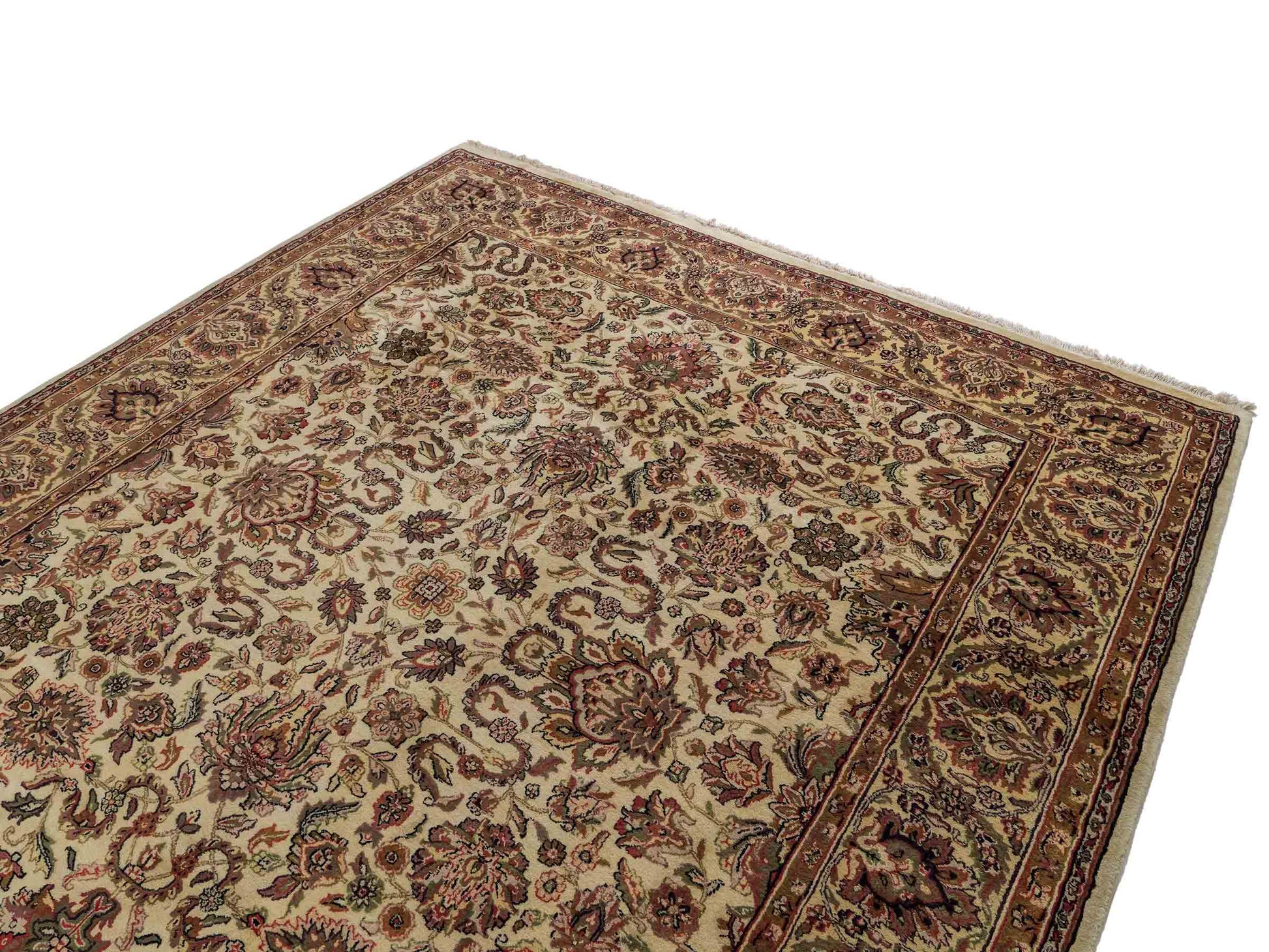Feiner, handgeknüpfter Indo Täbriz Orientteppich aus Wolle von Khademi. Größe: 301 x 245 cm. Farbe: Cremeweiß, beige. Verkauf durch JUPITER Intl.