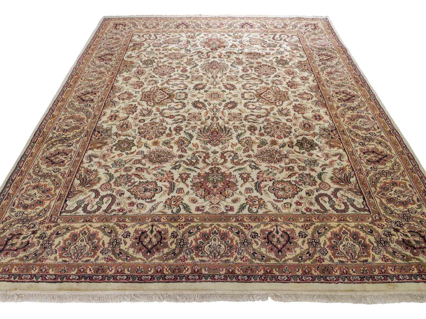 Feiner, handgeknüpfter Indo Täbriz Orientteppich aus Wolle von Khademi. Größe: 301 x 245 cm. Farbe: Cremeweiß, beige. Verkauf durch JUPITER Intl.