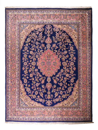 Feiner, handgeknüpfter Indo Täbriz Orientteppich aus Wolle von Khademi. Größe: 302 x 244 cm. Farbe: Blau, rosa. Verkauf durch JUPITER Intl.