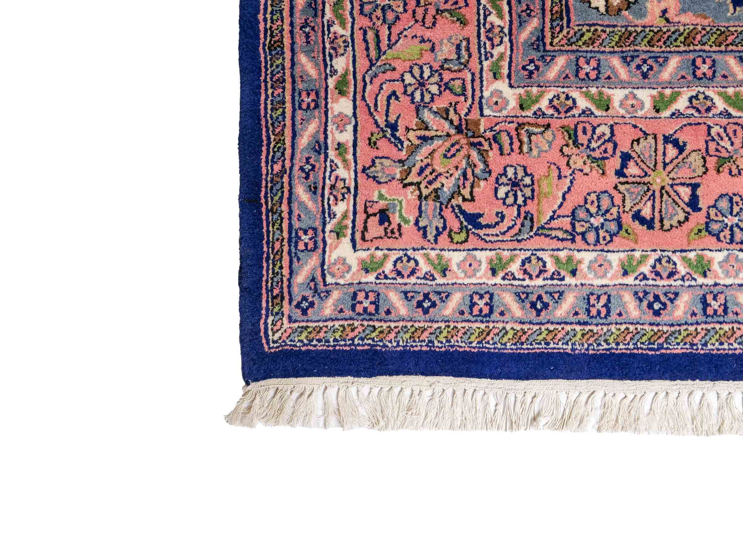 Feiner, handgeknüpfter Indo Täbriz Orientteppich aus Wolle von Khademi. Größe: 302 x 244 cm. Farbe: Blau, rosa. Verkauf durch JUPITER Intl.