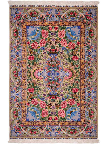 Sehr feiner, handgeknüpfter Khademi Orientteppich mit Isfahan Design aus Wolle und Seide, grau. 190x123 cm. Vertrieb durch Jupiter Intl.