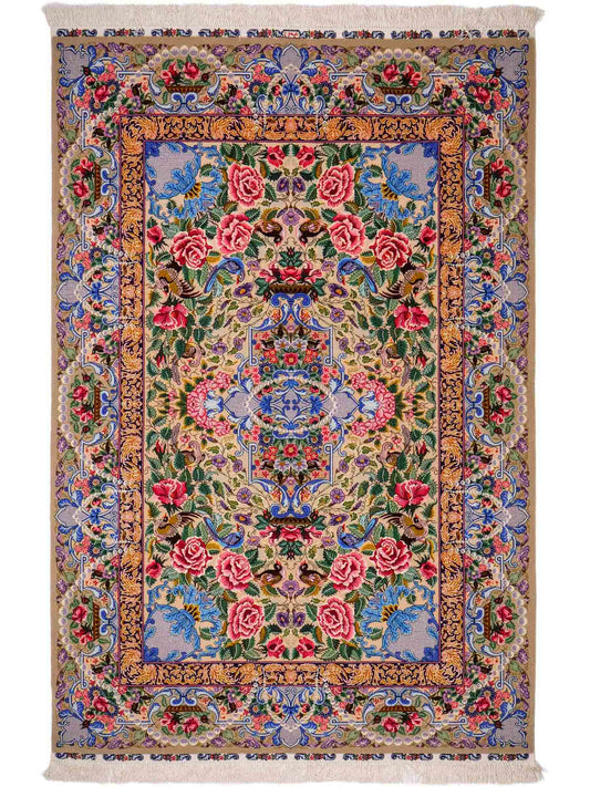 Sehr feiner, handgeknüpfter Khademi Orientteppich mit Isfahan Design aus Wolle und Seide, grau. 190x123 cm. Vertrieb durch Jupiter Intl.