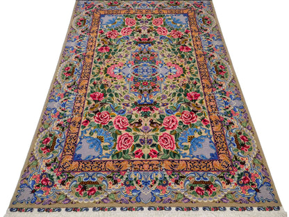 Sehr feiner, handgeknüpfter Khademi Orientteppich mit Isfahan Design aus Wolle und Seide, grau. 190x123 cm. Vertrieb durch Jupiter Intl.