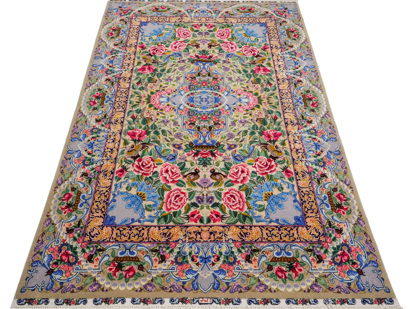 Sehr feiner, handgeknüpfter Khademi Orientteppich mit Isfahan Design aus Wolle und Seide, grau. 190x123 cm. Vertrieb durch Jupiter Intl.