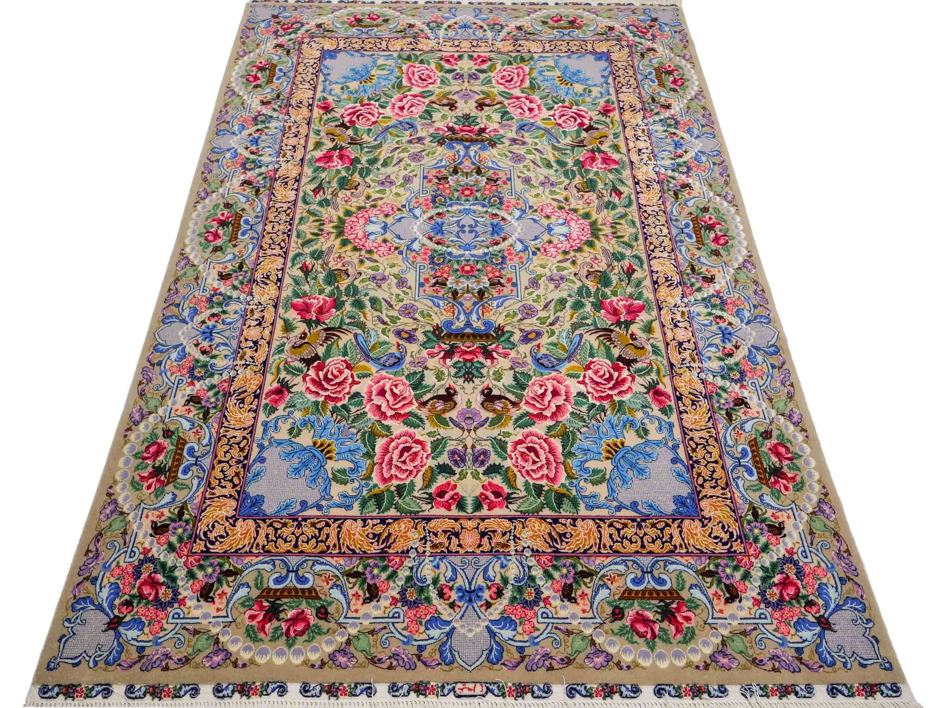 Sehr feiner, handgeknüpfter Khademi Orientteppich mit Isfahan Design aus Wolle und Seide, grau. 190x123 cm. Vertrieb durch Jupiter Intl.