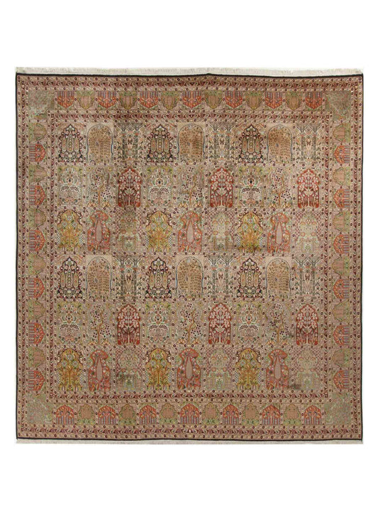 Sehr feiner, handgeknüpfter Kaschmir Seide Orientteppich von Khademi, blau, grün, multicolor. 311x303 cm. Verkauf durch Jupiter Intl.