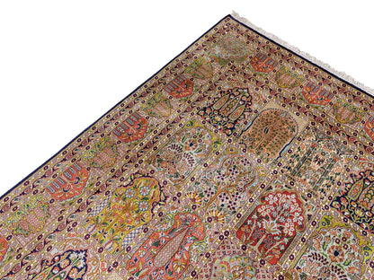 Sehr feiner, handgeknüpfter Kaschmir Seide Orientteppich von Khademi, blau, grün, multicolor. 311x303 cm. Verkauf durch Jupiter Intl.