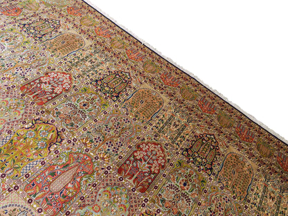 Sehr feiner, handgeknüpfter Kaschmir Seide Orientteppich von Khademi, blau, grün, multicolor. 311x303 cm. Verkauf durch Jupiter Intl.