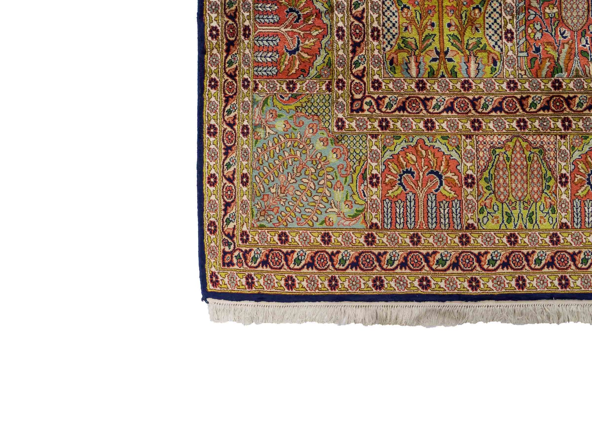 Sehr feiner, handgeknüpfter Kaschmir Seide Orientteppich von Khademi, blau, grün, multicolor. 311x303 cm. Verkauf durch Jupiter Intl.