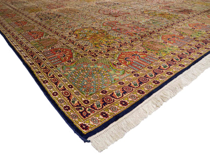 Sehr feiner, handgeknüpfter Kaschmir Seide Orientteppich von Khademi, blau, grün, multicolor. 311x303 cm. Verkauf durch Jupiter Intl.