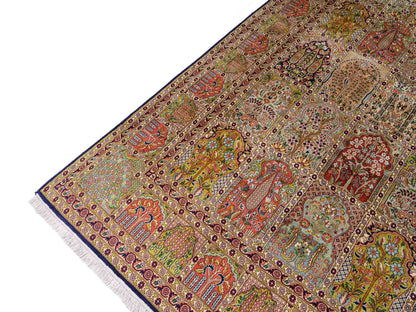Sehr feiner, handgeknüpfter Kaschmir Seide Orientteppich von Khademi, blau, grün, multicolor. 311x303 cm. Verkauf durch Jupiter Intl.