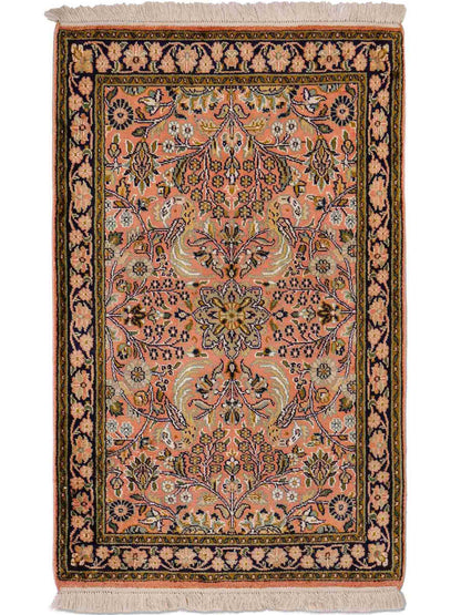 Feiner, handgeknüpfter Kaschmir Seide Orientteppich von Khademi, rost, rot. 92x63 cm. Verkauf durch Jupiter Intl.