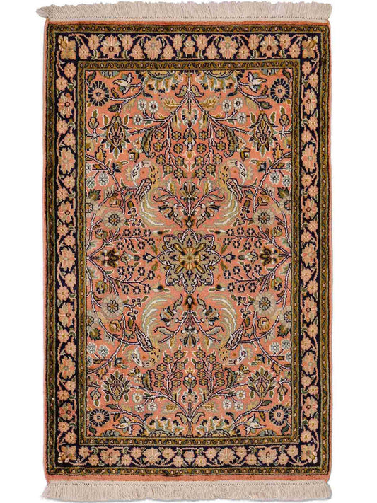 Feiner, handgeknüpfter Kaschmir Seide Orientteppich von Khademi, rost, rot. 92x63 cm. Verkauf durch Jupiter Intl.