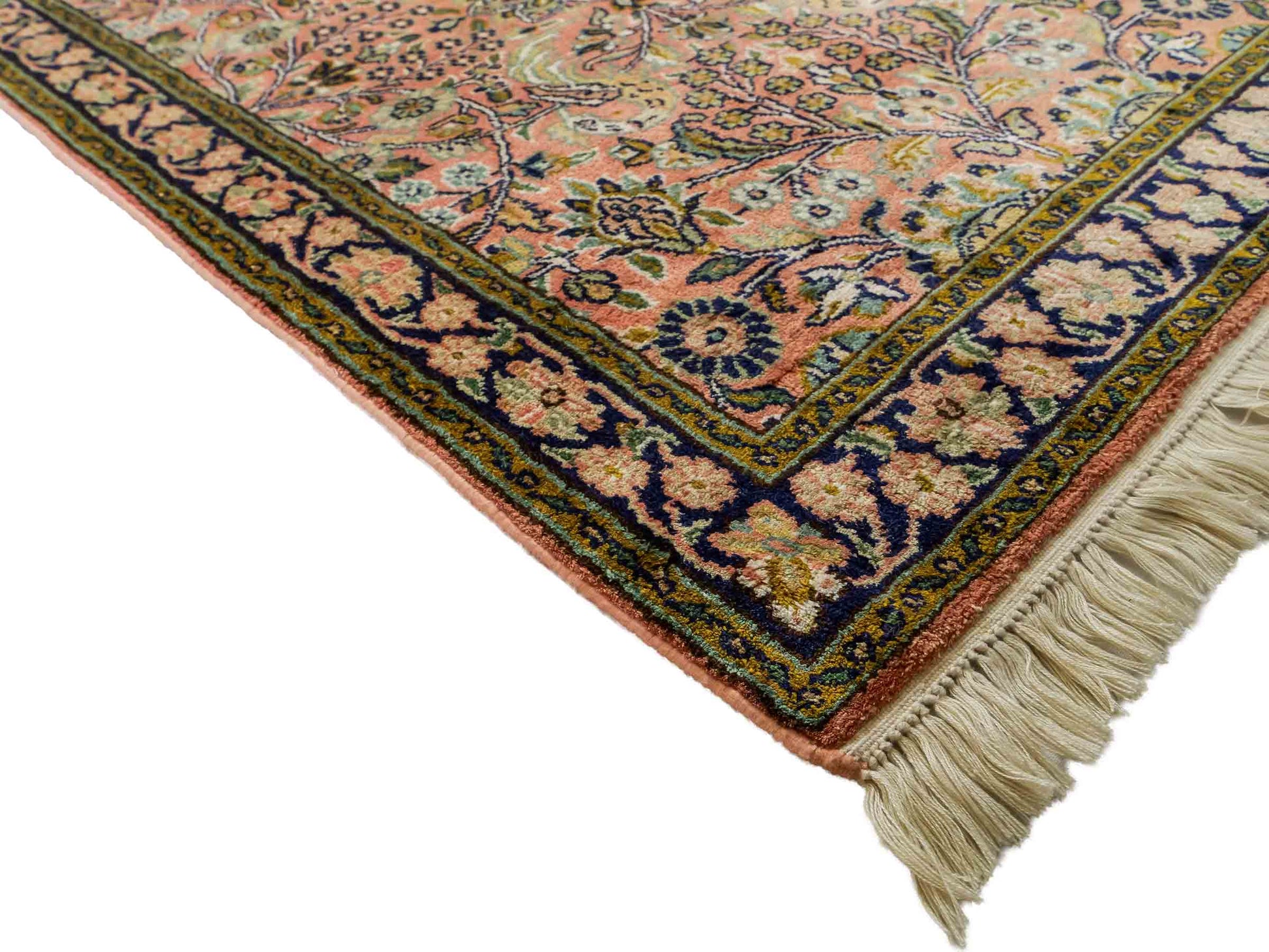 Feiner, handgeknüpfter Kaschmir Seide Orientteppich von Khademi, rost, rot. 92x63 cm. Verkauf durch Jupiter Intl.