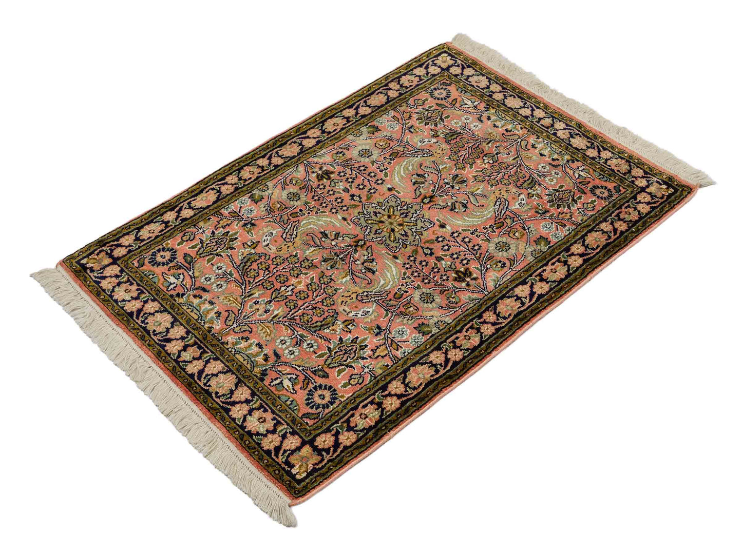 Feiner, handgeknüpfter Kaschmir Seide Orientteppich von Khademi, rost, rot. 92x63 cm. Verkauf durch Jupiter Intl.