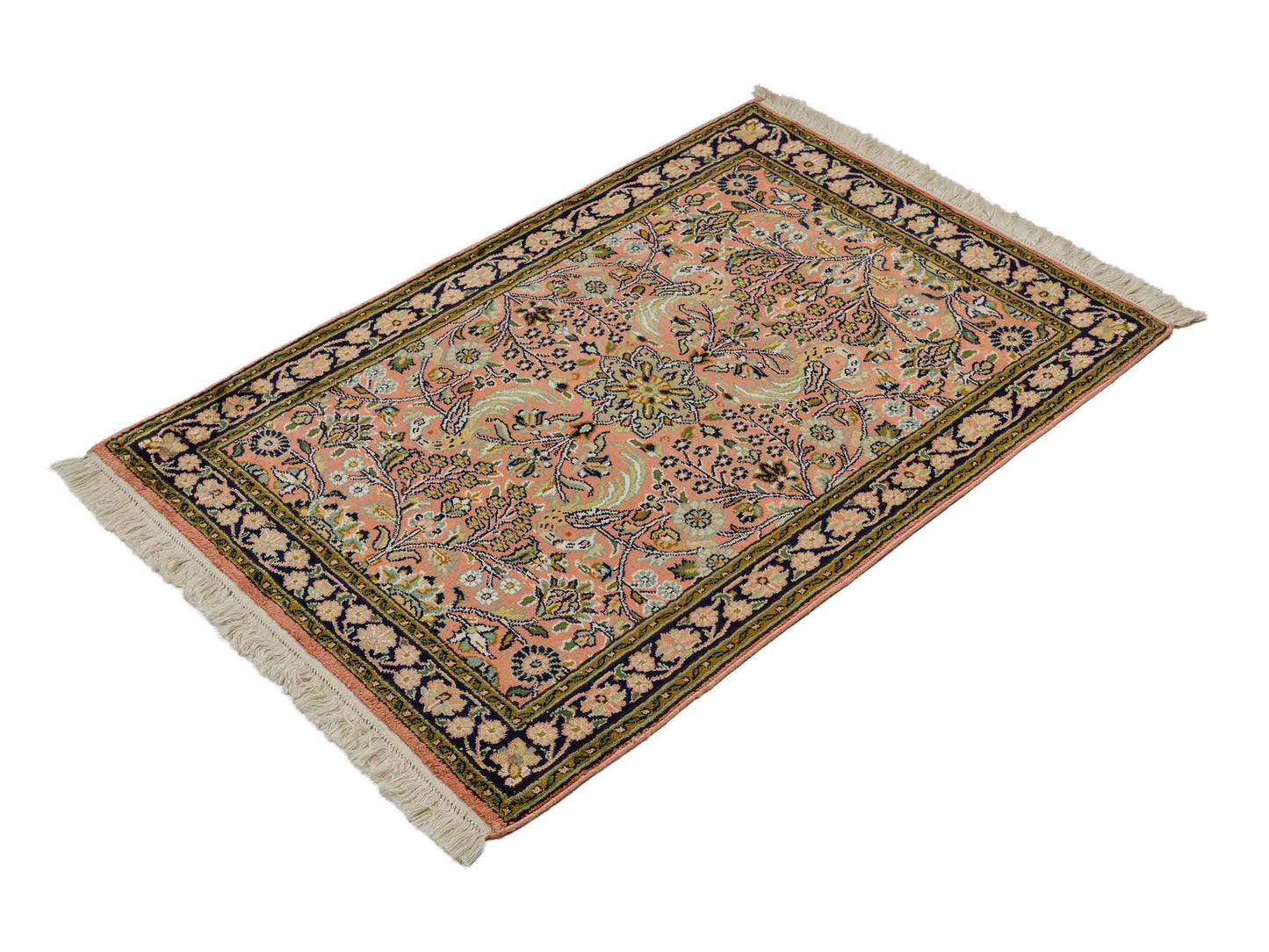 Feiner, handgeknüpfter Kaschmir Seide Orientteppich von Khademi, rost, rot. 92x63 cm. Verkauf durch Jupiter Intl.