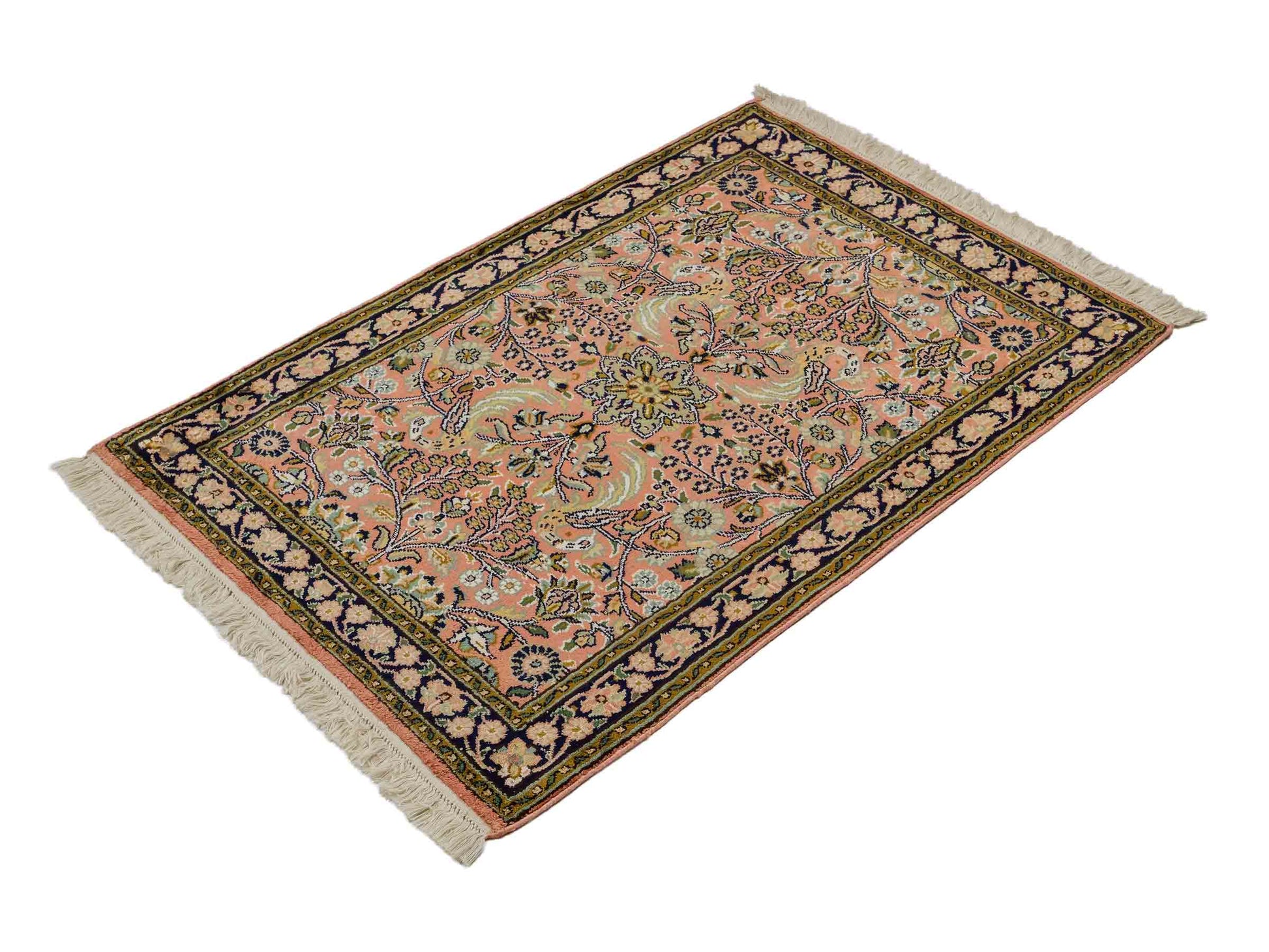 Feiner, handgeknüpfter Kaschmir Seide Orientteppich von Khademi, rost, rot. 92x63 cm. Verkauf durch Jupiter Intl.