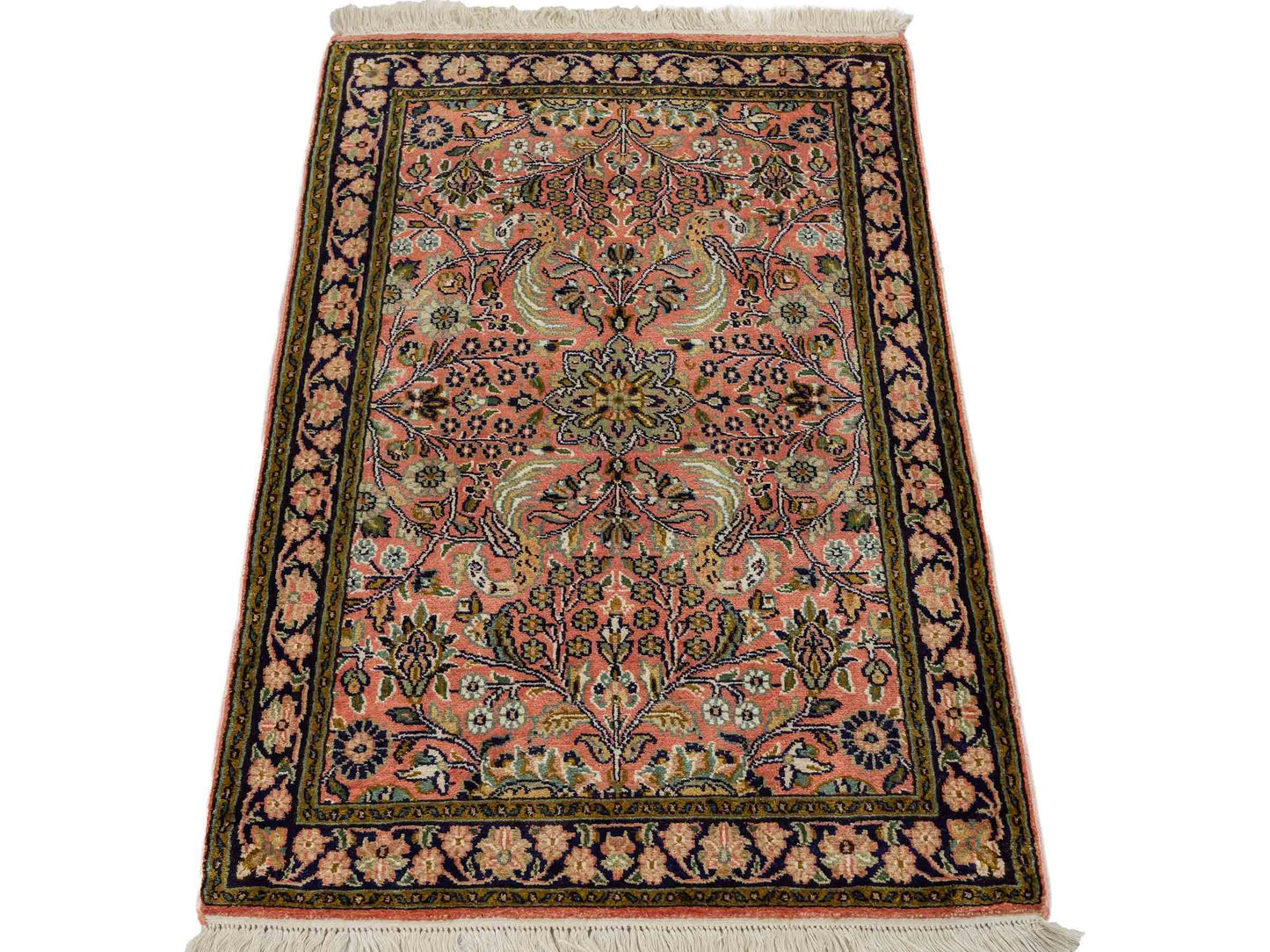 Feiner, handgeknüpfter Kaschmir Seide Orientteppich von Khademi, rost, rot. 92x63 cm. Verkauf durch Jupiter Intl.
