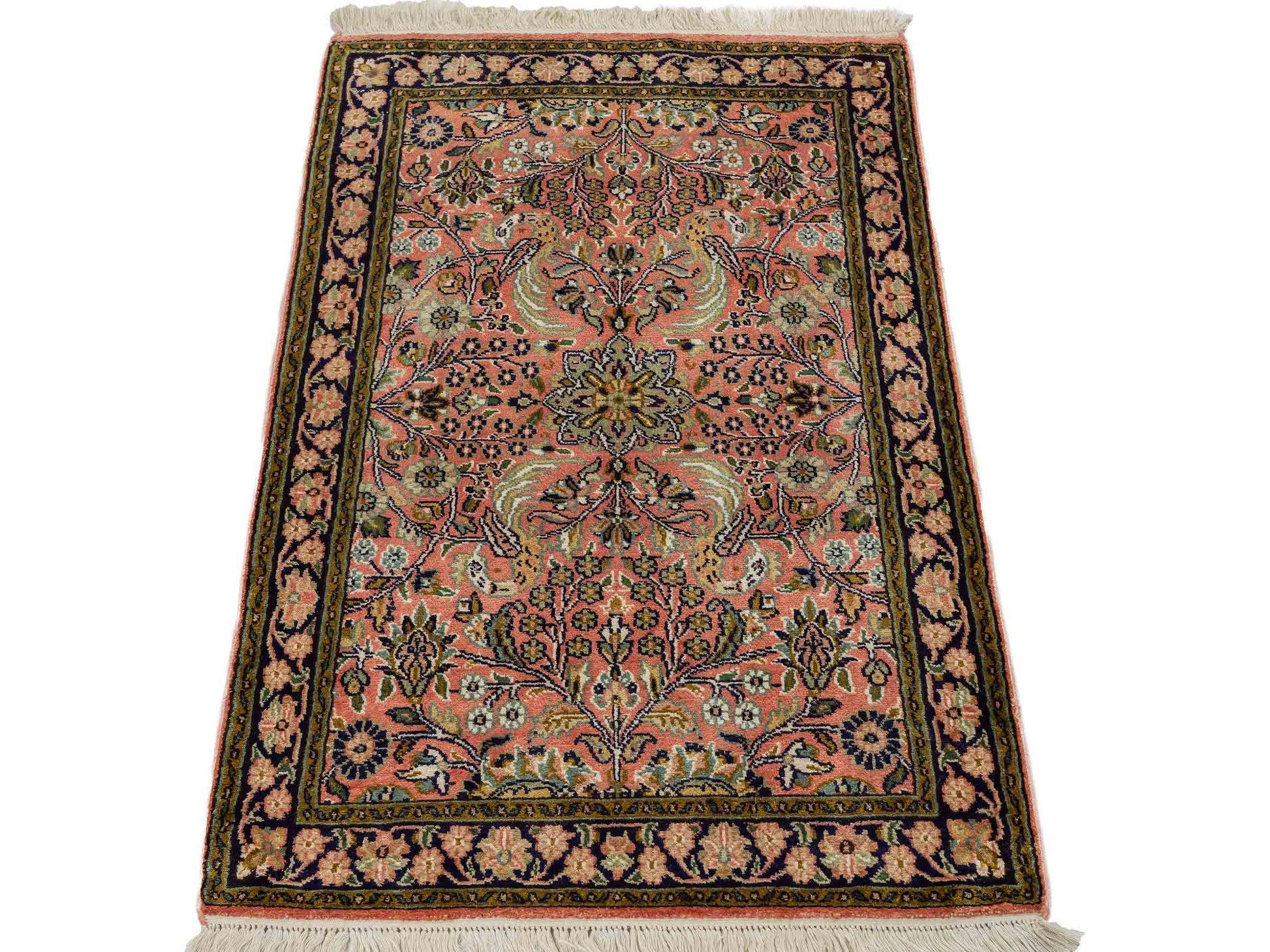 Feiner, handgeknüpfter Kaschmir Seide Orientteppich von Khademi, rost, rot. 92x63 cm. Verkauf durch Jupiter Intl.