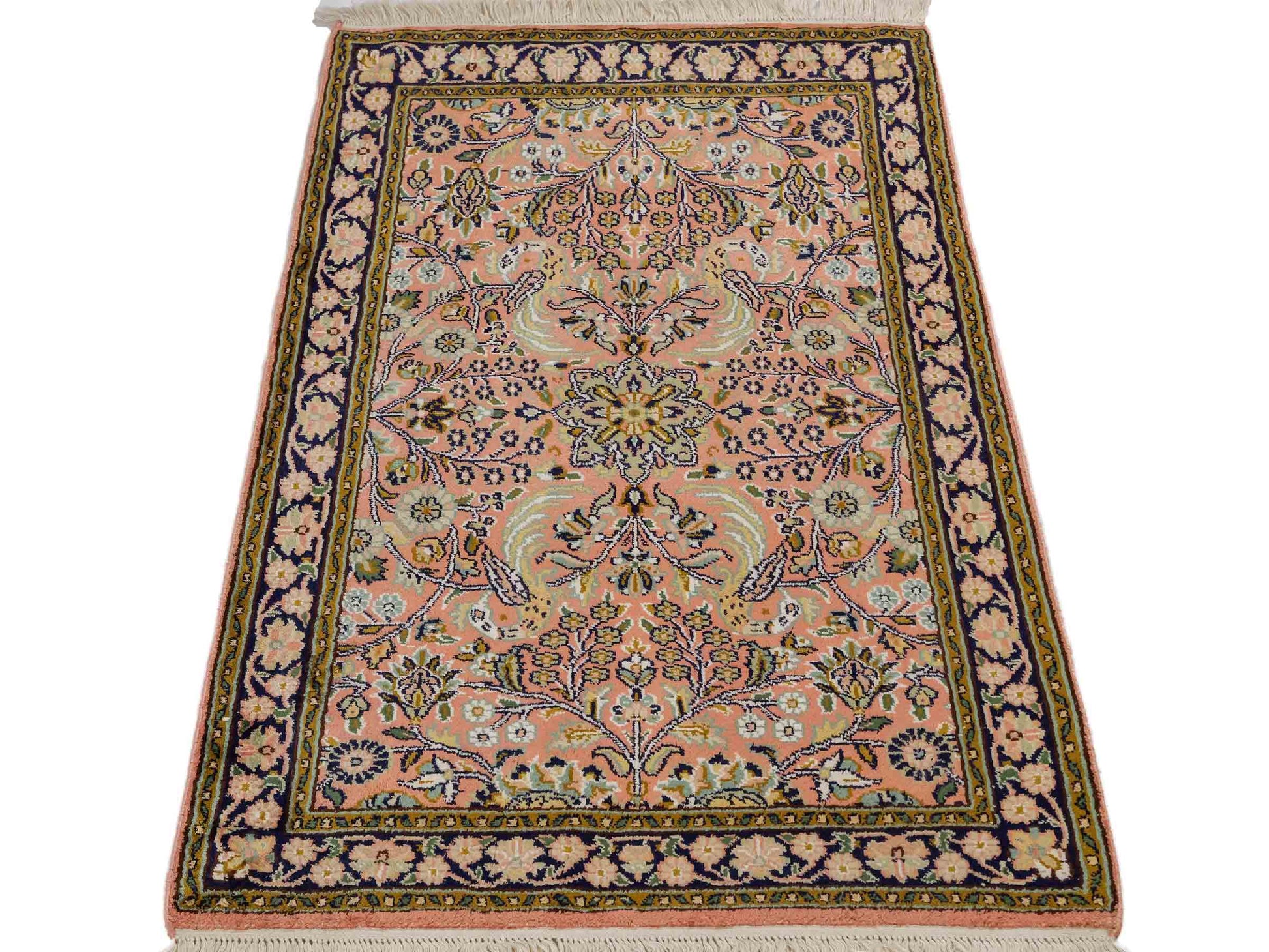Feiner, handgeknüpfter Kaschmir Seide Orientteppich von Khademi, rost, rot. 92x63 cm. Verkauf durch Jupiter Intl.