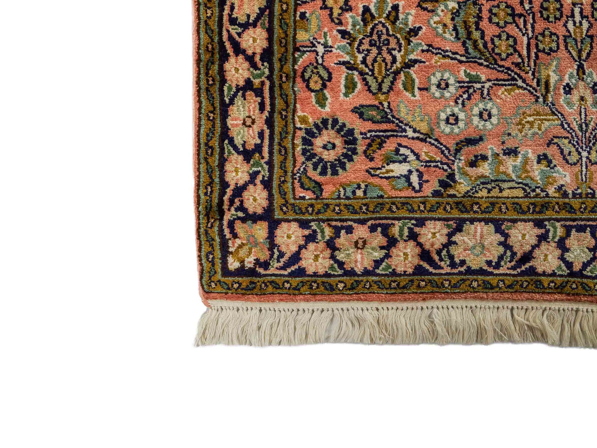 Feiner, handgeknüpfter Kaschmir Seide Orientteppich von Khademi, rost, rot. 92x63 cm. Verkauf durch Jupiter Intl.
