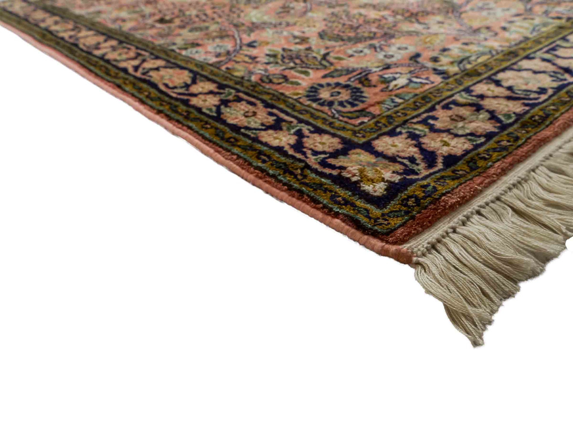 Feiner, handgeknüpfter Kaschmir Seide Orientteppich von Khademi, rost, rot. 92x63 cm. Verkauf durch Jupiter Intl.