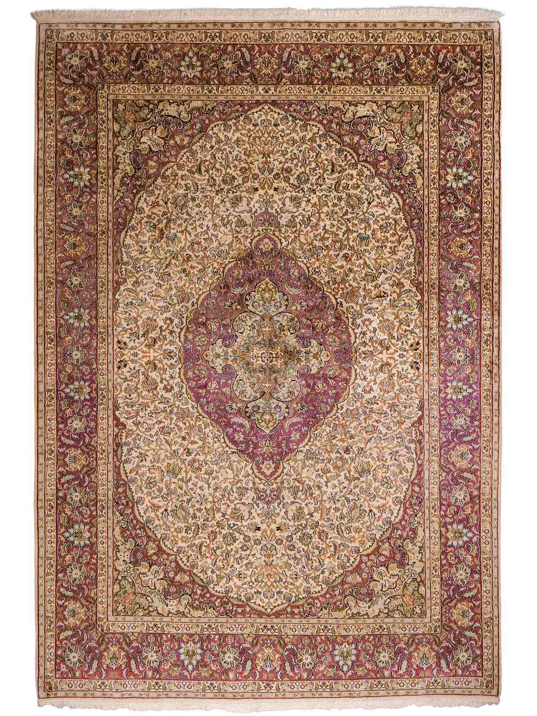 Sehr feiner, handgeknüpfter Kaschmir Seide Orientteppich von Khademi, creme, lila. 279x188 cm. Verkauf durch Jupiter Intl.