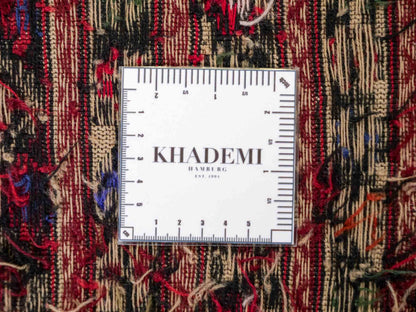 Handgefertigter Kelim Afghan Teppich aus Wolle von Khademi. Größe 193 x 130 cm. Farbe: Beige, rot, blau. Verkauf durch JUPITER Intl.