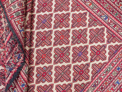 Handgewebter Kelim Afghan Teppich aus Wolle von Khademi. Größe 193 x 130 cm. Farbe: Beige, rot, blau. Verkauf durch JUPITER Intl.