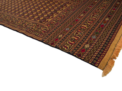 Handgewebter Kelim Afghan Teppich aus Wolle von Khademi. Größe 279 x 84 cm. Farbe: Beige, gold, blau, rot. Verkauf durch JUPITER Intl.
