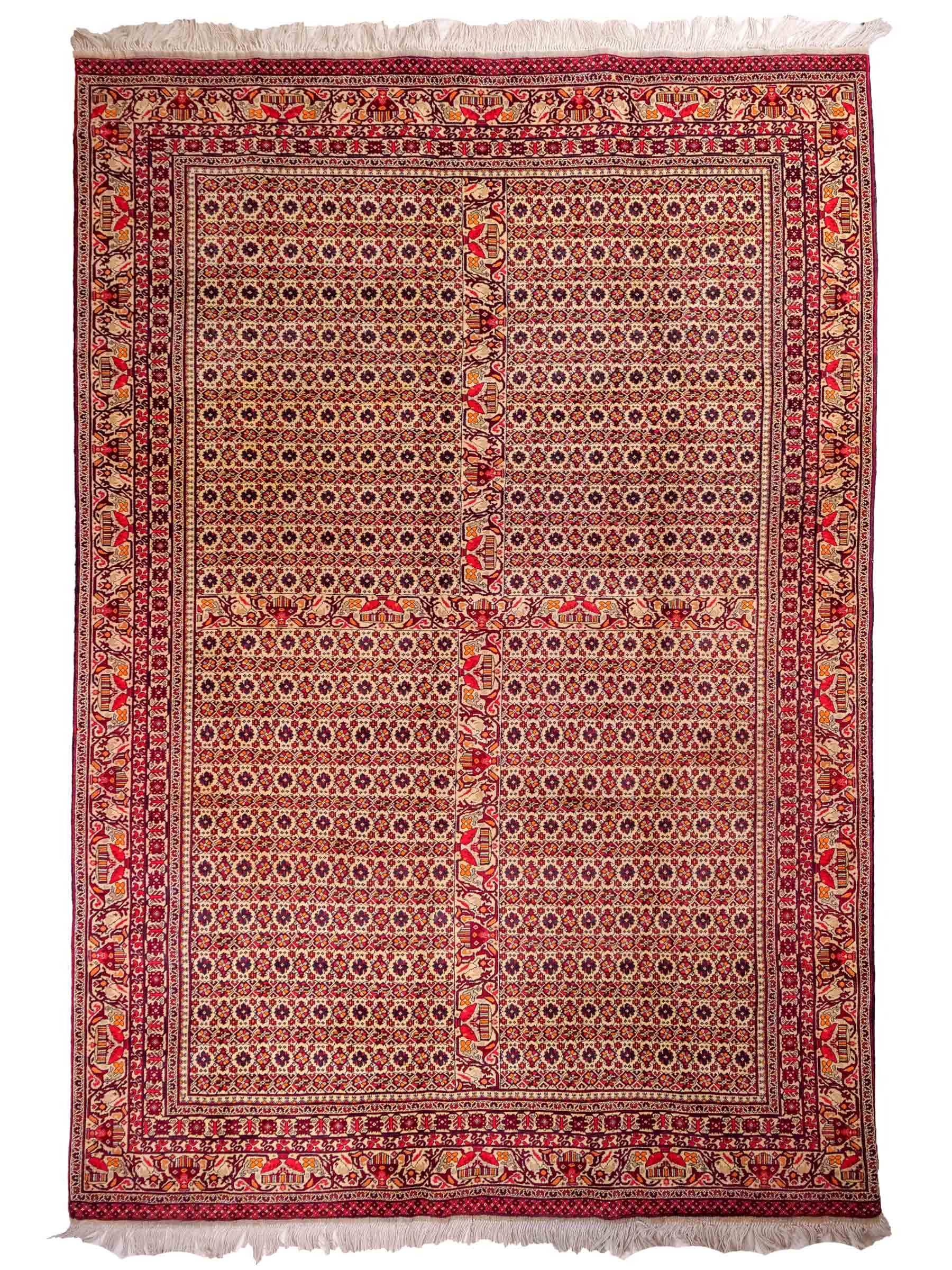 Feiner, handgeknüpfter Afghan Khal Mohammadi Orientteppich aus reiner Wolle mit Allover-Muster von Khademi. Größe: 300 x 205 cm. Farbe: Creme, rot. RB3-1J. Ursprung: Afghanistan. Verkauf durch JUPITER Intl.