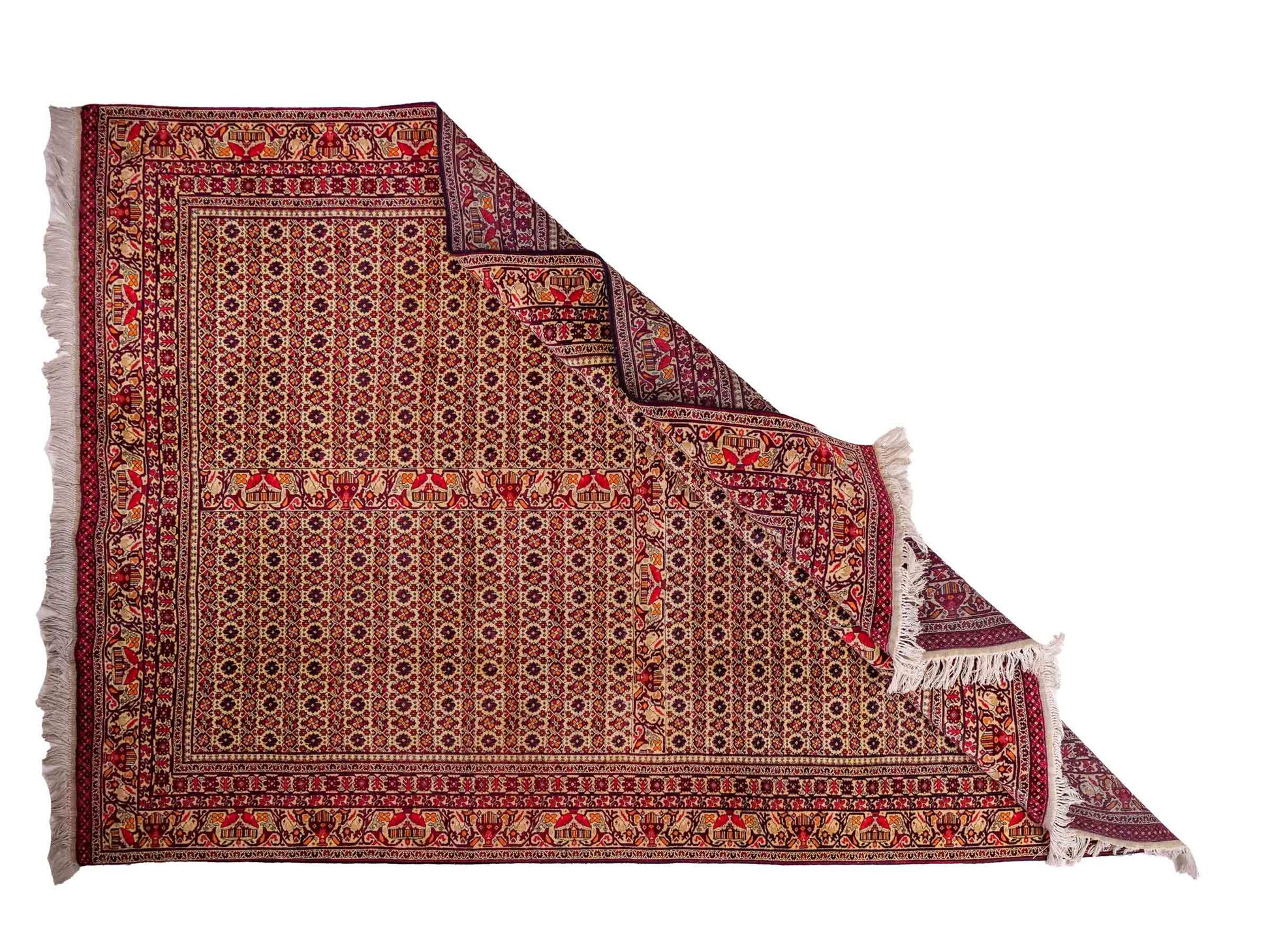Feiner, handgeknüpfter Afghan Khal Mohammadi Orientteppich aus reiner Wolle mit Allover-Muster von Khademi. Größe: 300 x 205 cm. Farbe: Creme, rot. RB3-1J. Ursprung: Afghanistan. Verkauf durch JUPITER Intl.