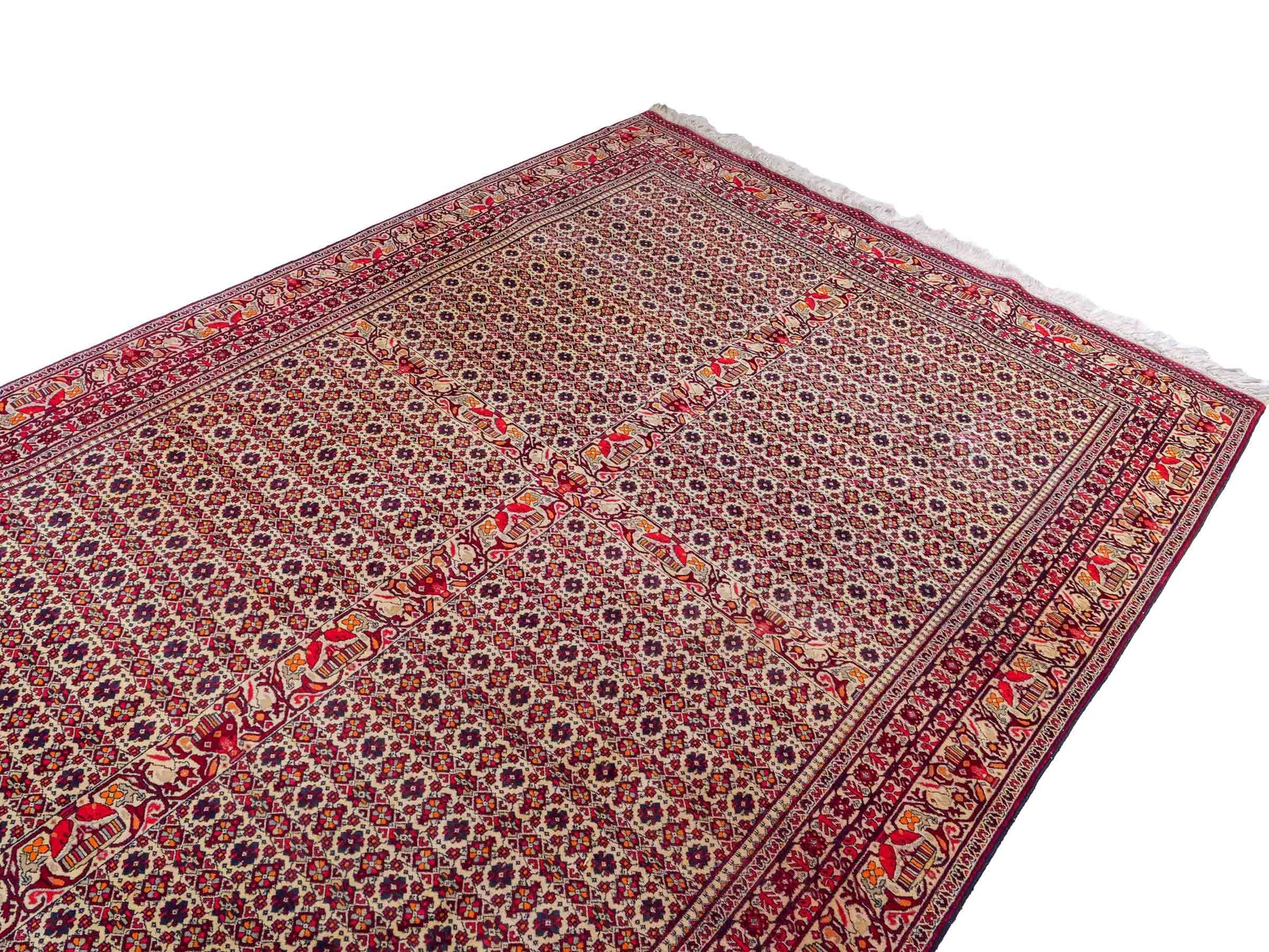 Feiner, handgeknüpfter Afghan Khal Mohammadi Orientteppich aus reiner Wolle mit Allover-Muster von Khademi. Größe: 300 x 205 cm. Farbe: Creme, rot. RB3-1J. Ursprung: Afghanistan. Verkauf durch JUPITER Intl.