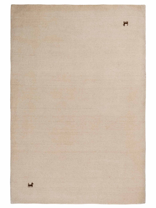 Moderner, Handloom Lori Gabbeh Orientteppich von Khademi aus Wolle, cremeweiß. Nomaden-Design. Produziert in Indien. Größe: 141x102cm. Teppichnummer: KB4-1561. Verkauf durch Jupiter Intl.