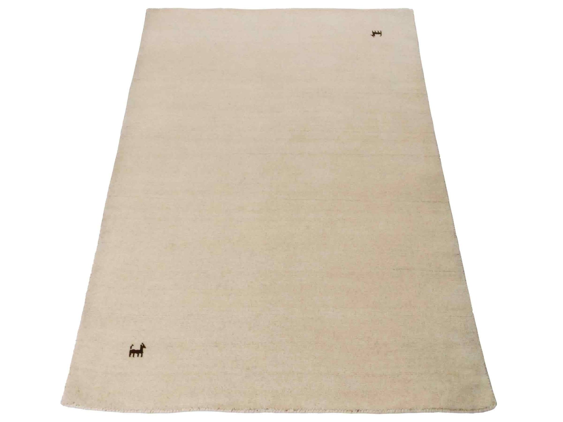 Moderner, Handloom Lori Gabbeh Orientteppich von Khademi aus Wolle, cremeweiß. Nomaden-Design. Produziert in Indien. Größe: 141x102cm. Teppichnummer: KB4-1561. Verkauf durch Jupiter Intl.