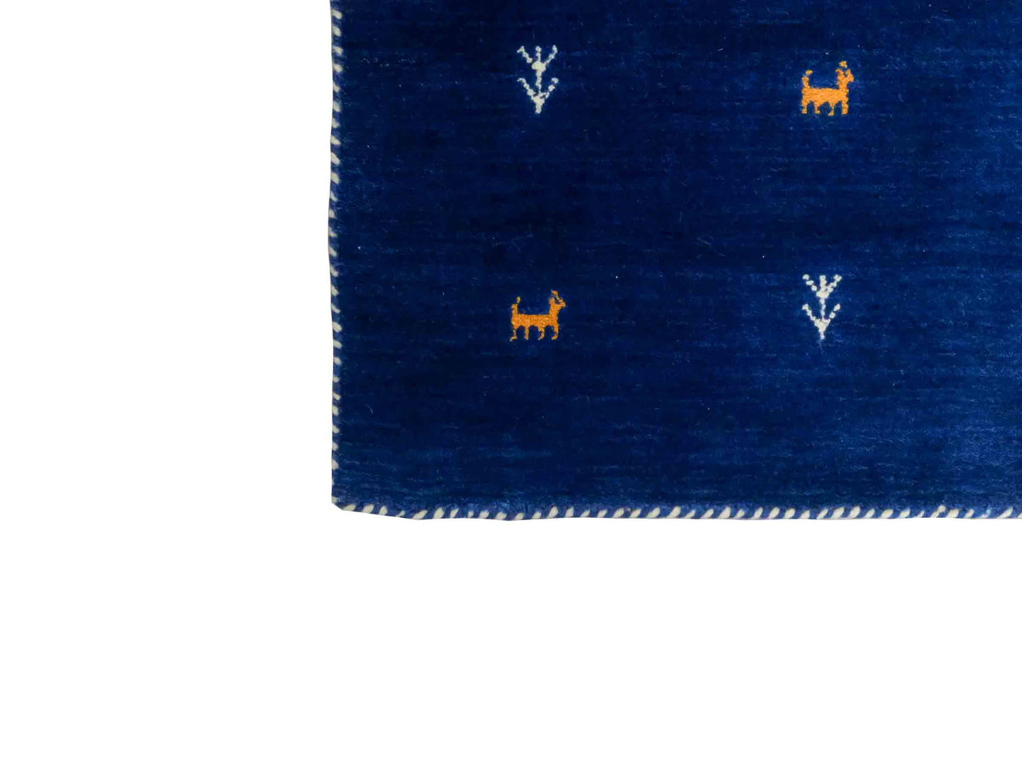 Moderner, Handloom Lori Gabbeh Orientteppich von Khademi aus Wolle, blau. Geometrisches Nomaden-Design. Produziert in Indien. Größe: 144x74cm. Teppichnummer: KB4-1516. Verkauf durch Jupiter Intl.