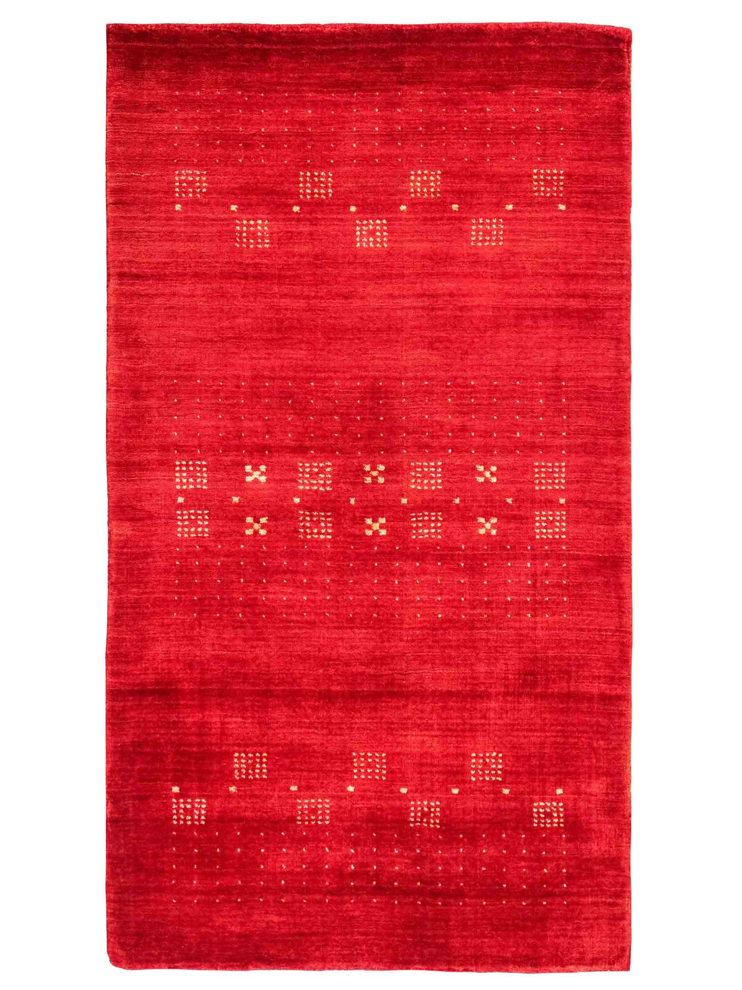 Moderner, Handloom Lori Gabbeh Orientteppich von Khademi aus Wolle, rot. Geometrisches Nomaden-Design. Produziert in Indien. Größe: 145x89cm. Teppichnummer: KB4-1507. Verkauf durch Jupiter Intl.