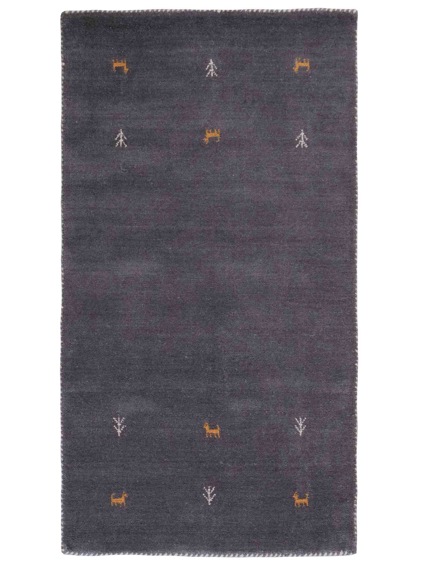 Moderner, Handloom Lori Gabbeh Orientteppich von Khademi aus Wolle, grau. Nomaden-Design. Produziert in Indien. Größe: 146x77cm. Teppichnummer: KB4-1535. Verkauf durch Jupiter Intl.