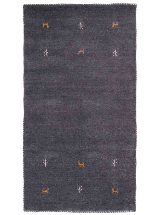 Moderner, Handloom Lori Gabbeh Orientteppich von Khademi aus Wolle, grau. Nomaden-Design. Produziert in Indien. Größe: 146x80cm. Teppichnummer: KB4-1536. Verkauf durch Jupiter Intl.