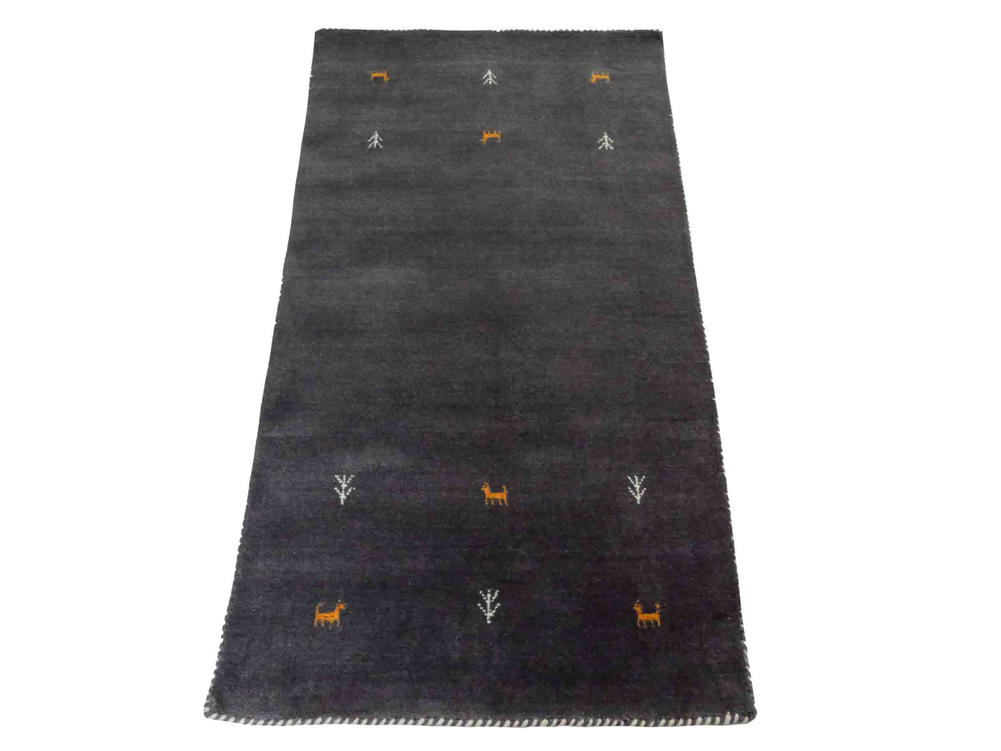 Moderner, Handloom Lori Gabbeh Orientteppich von Khademi aus Wolle, grau. Nomaden-Design. Produziert in Indien. Größe: 146x80cm. Teppichnummer: KB4-1537. Verkauf durch Jupiter Intl.