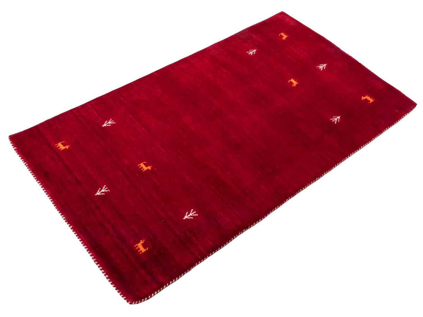 Moderner, Handloom Lori Gabbeh Orientteppich von Khademi aus Wolle, rot. mit Nomaden-Design. Produziert in Indien. Größe: 146x83cm. Teppichnummer: KB4-1511. Verkauf durch Jupiter Intl.