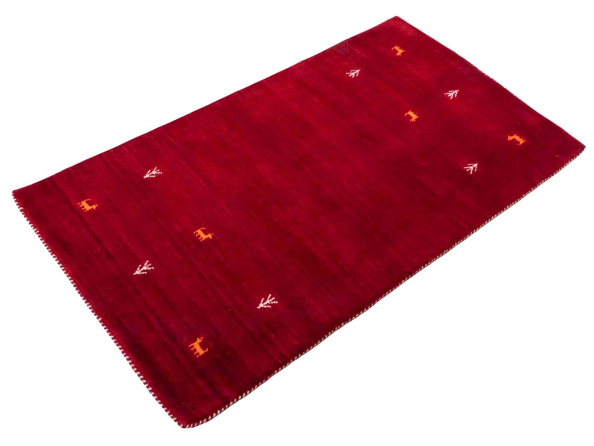 Moderner, Handloom Lori Gabbeh Orientteppich von Khademi aus Wolle, rot. mit Nomaden-Design. Produziert in Indien. Größe: 146x83cm. Teppichnummer: KB4-1511. Verkauf durch Jupiter Intl.