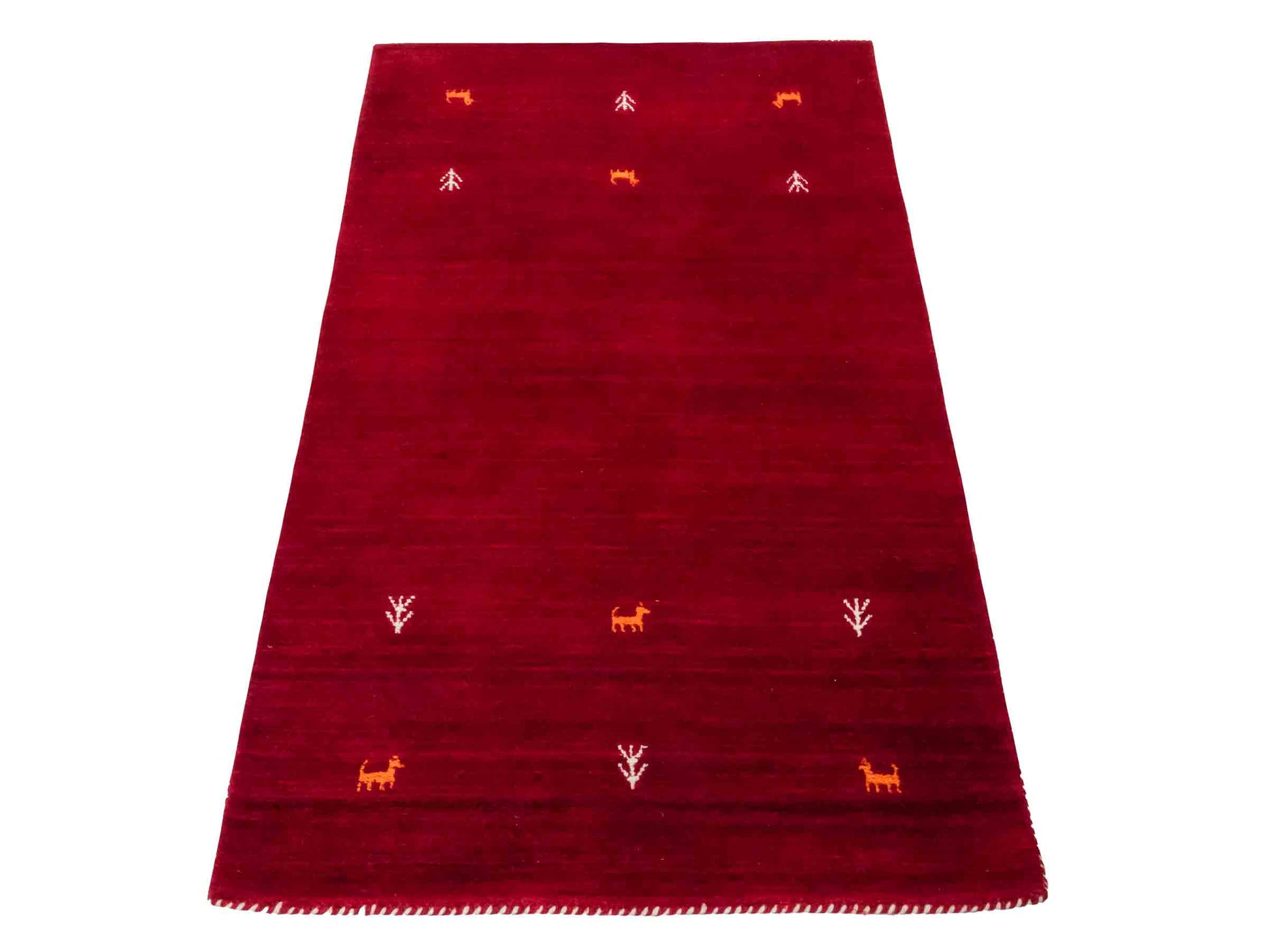 Moderner, Handloom Lori Gabbeh Orientteppich von Khademi aus Wolle, rot. mit Nomaden-Design. Produziert in Indien. Größe: 146x83cm. Teppichnummer: KB4-1511. Verkauf durch Jupiter Intl.