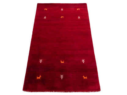 Moderner, Handloom Lori Gabbeh Orientteppich von Khademi aus Wolle, rot. mit Nomaden-Design. Produziert in Indien. Größe: 146x83cm. Teppichnummer: KB4-1511. Verkauf durch Jupiter Intl.