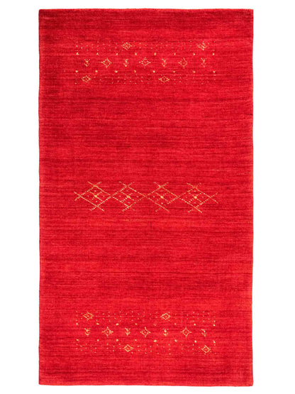 Moderner, Handloom Lori Gabbeh Orientteppich von Khademi aus Wolle, rot. Geometrisches Nomaden-Design. Produziert in Indien. Größe: 146x88cm. Teppichnummer: KB4-1508. Verkauf durch Jupiter Intl.